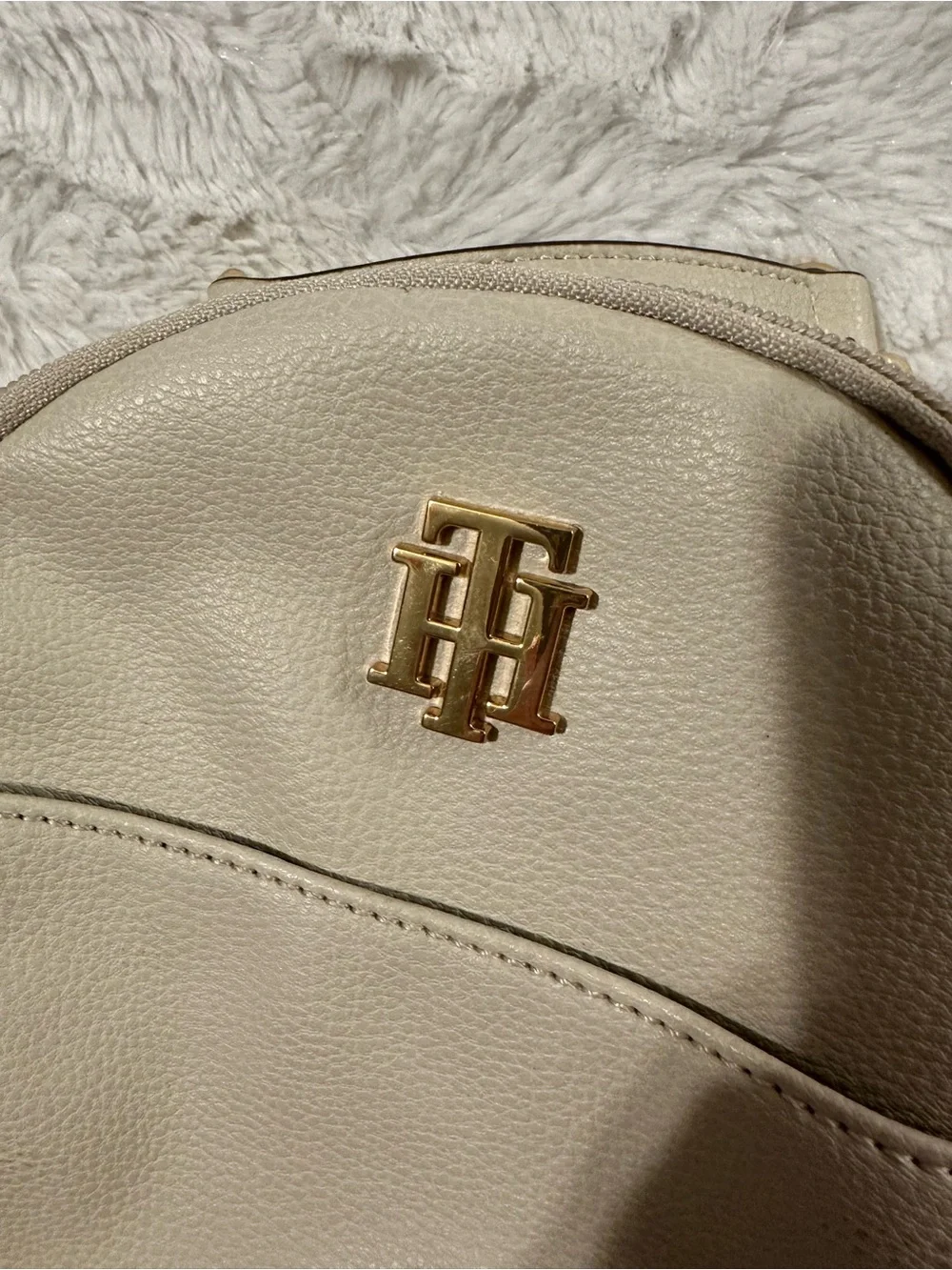 Tommy Hilfiger Cream Mini Backpack with Gold TH Logo